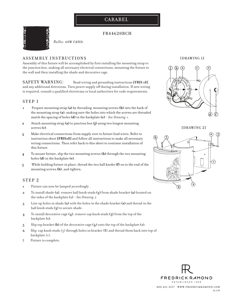 Hinkley Lighting CARABEL FR44620BCH User Manual | 1 page