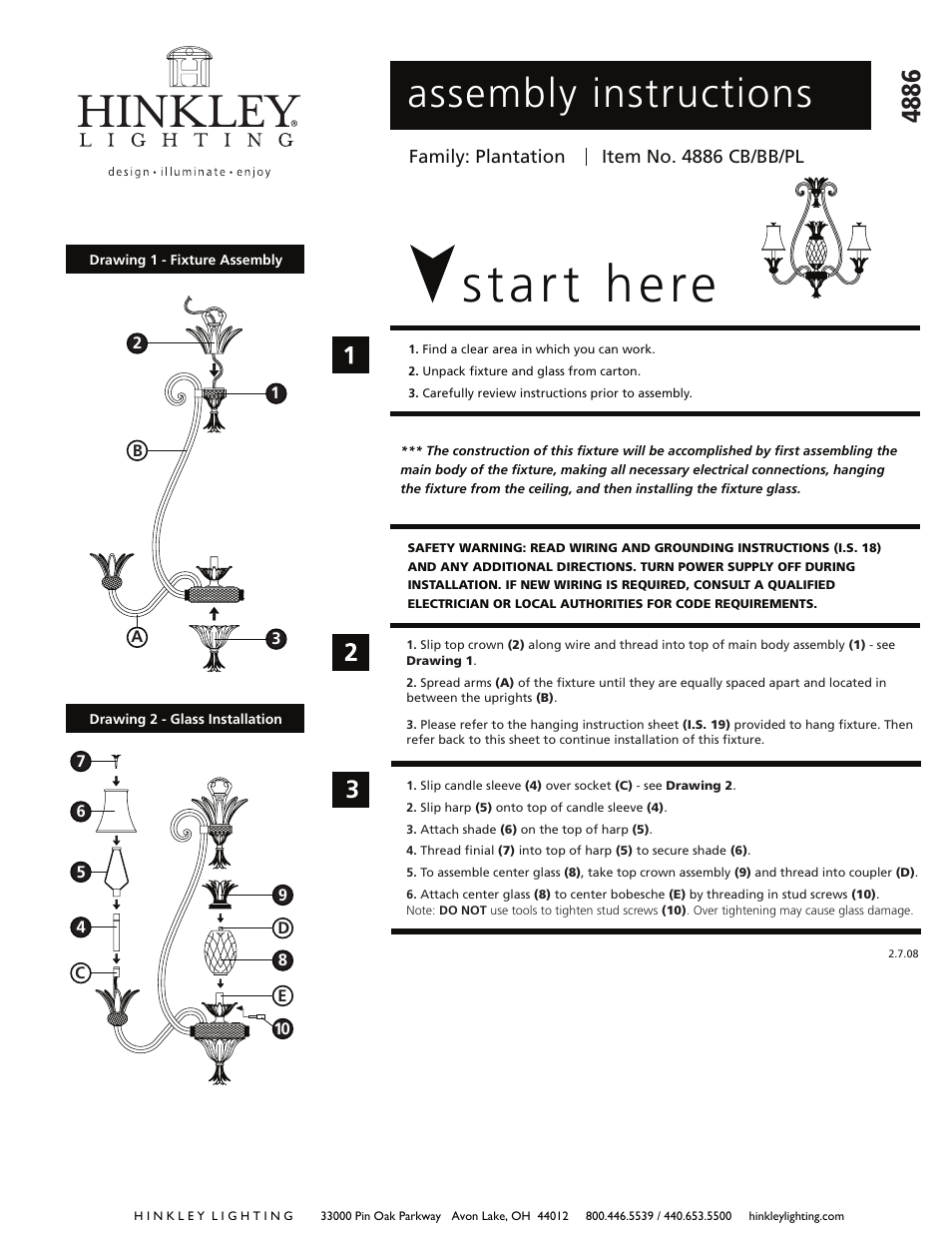 Hinkley Lighting PLANTATION 4886BB User Manual | 3 pages