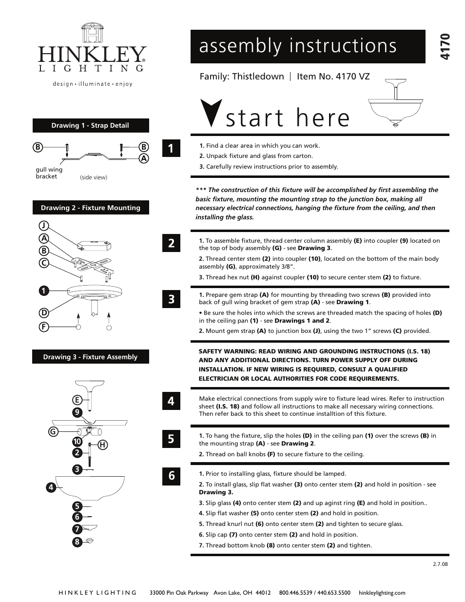 Hinkley Lighting THISTLEDOWN 4170VZ User Manual | 2 pages