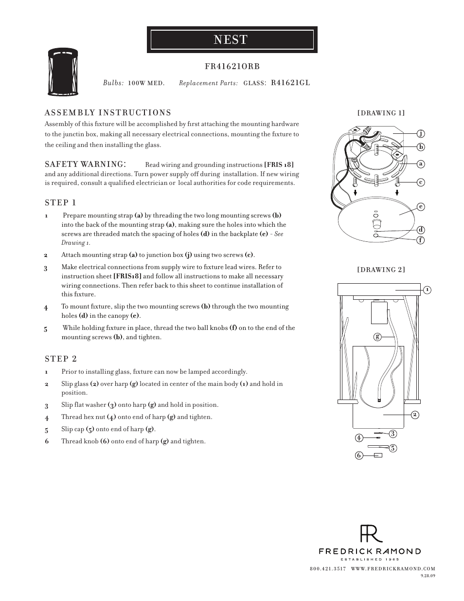 Hinkley Lighting NEST FR41621ORB User Manual | 1 page