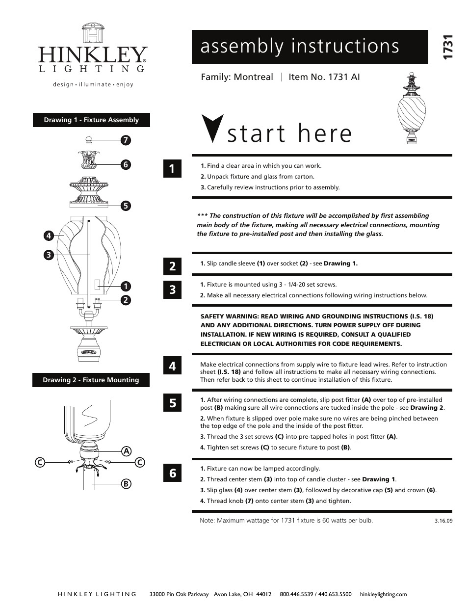 Hinkley Lighting MONTREAL 1731AI User Manual | 2 pages