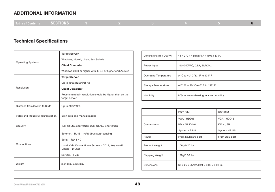 Additional information, Technical specifications | Belkin 5216K User Manual | Page 51 / 57