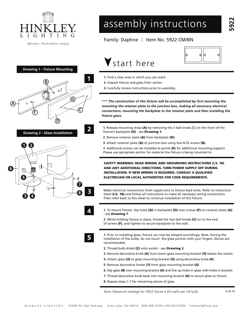 Hinkley Lighting DAPHNE 5922 User Manual | 2 pages