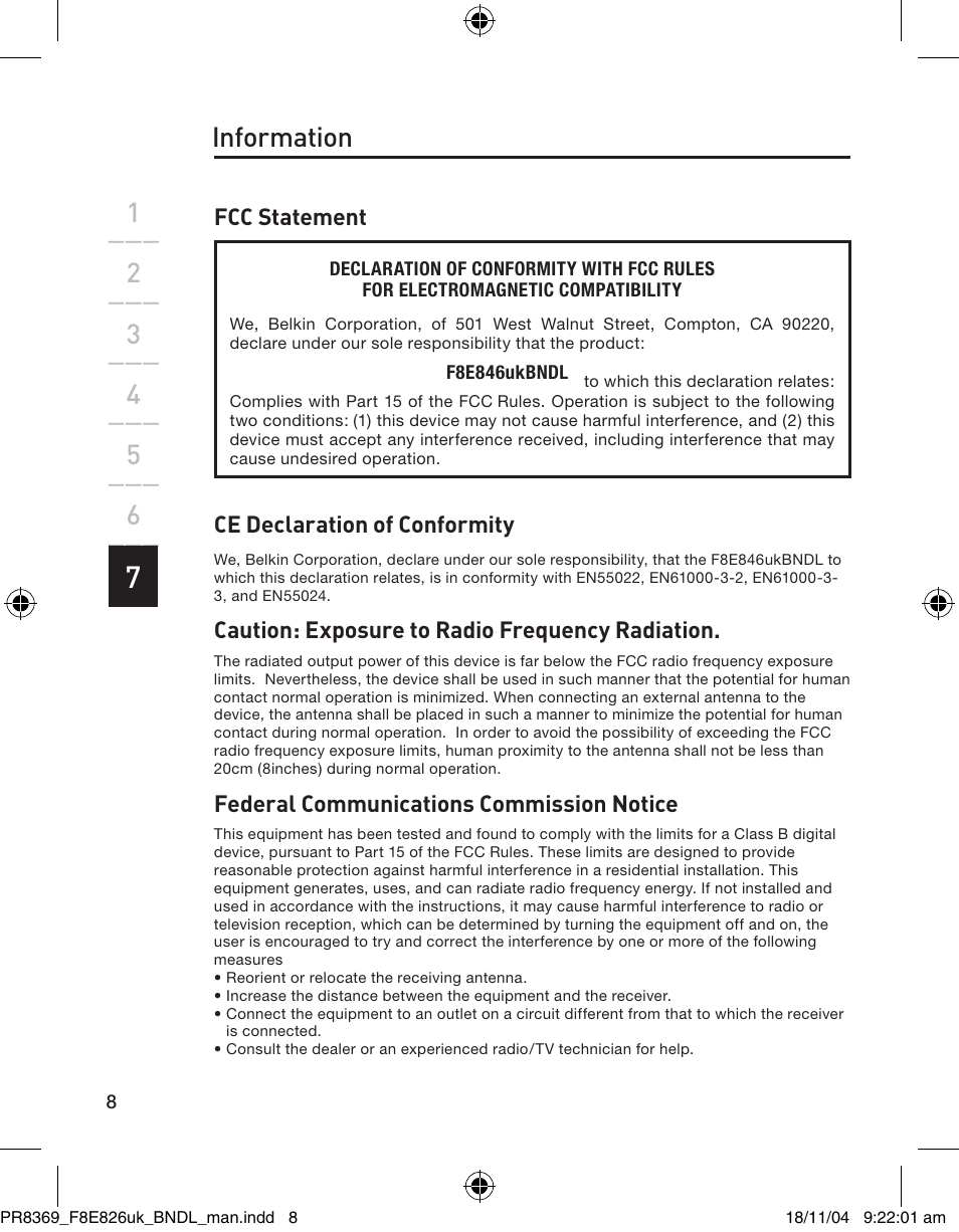Information | Belkin F8E846UKBNDL User Manual | Page 11 / 13