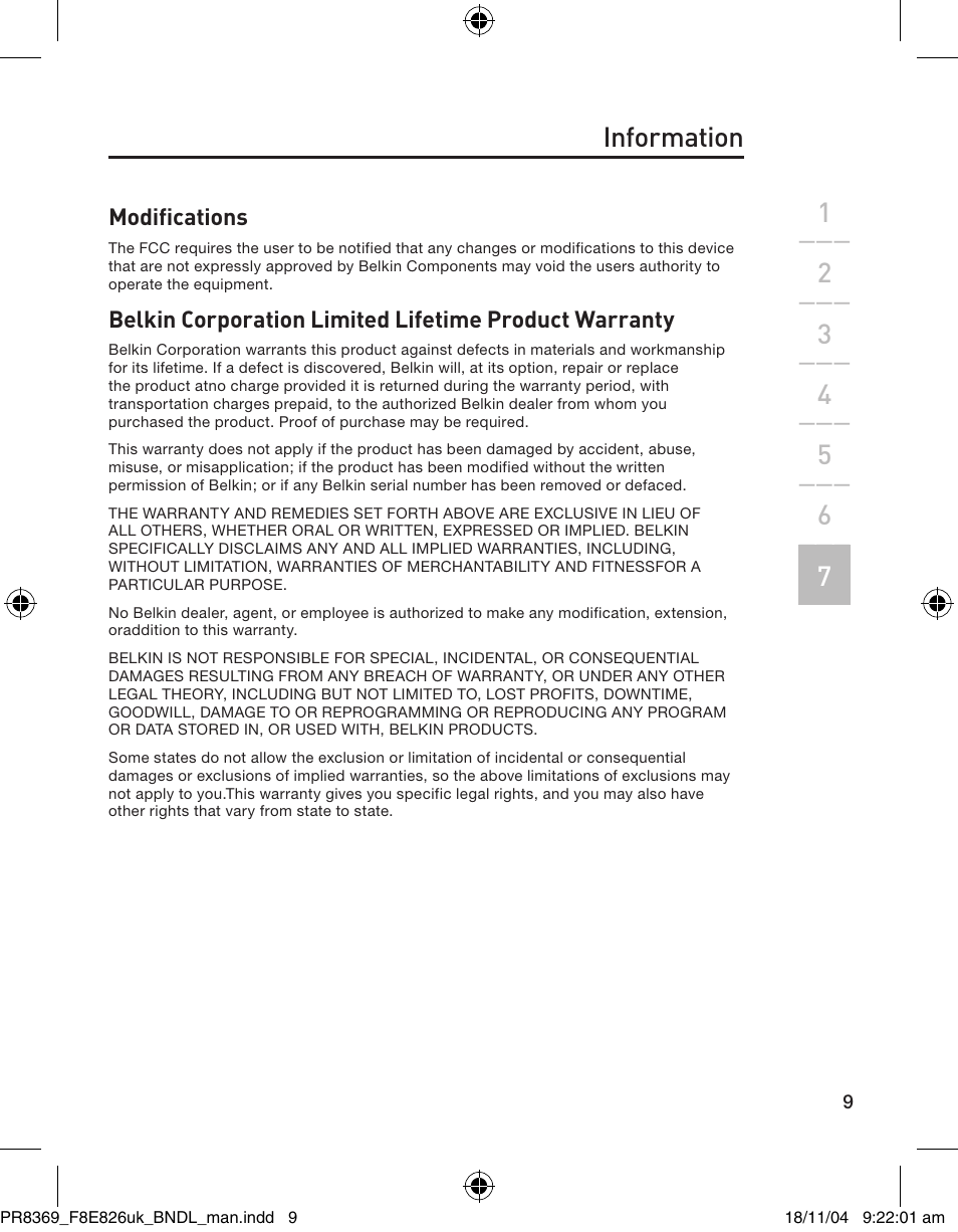 Information | Belkin F8E846UKBNDL User Manual | Page 12 / 13