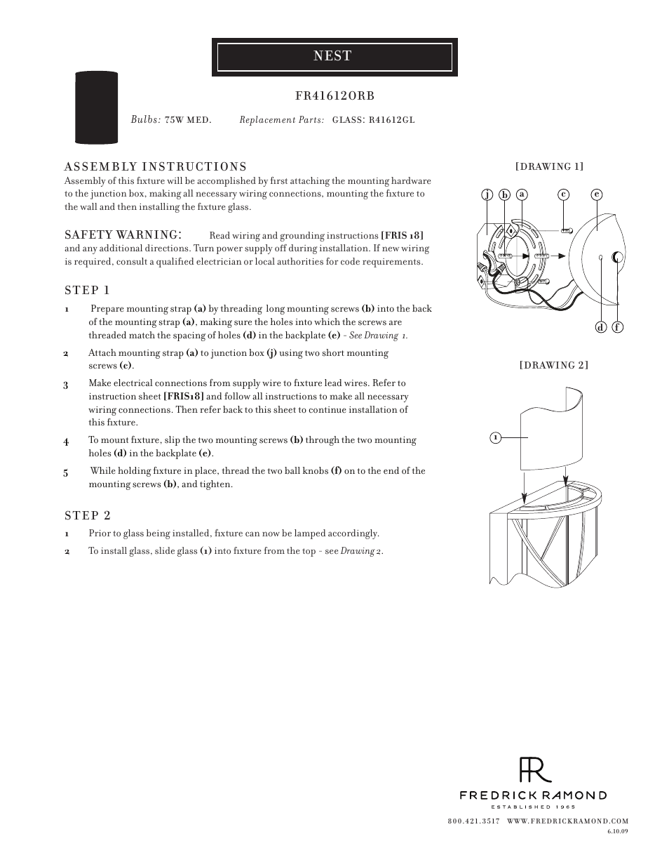 Hinkley Lighting NEST FR41612ORB User Manual | 1 page