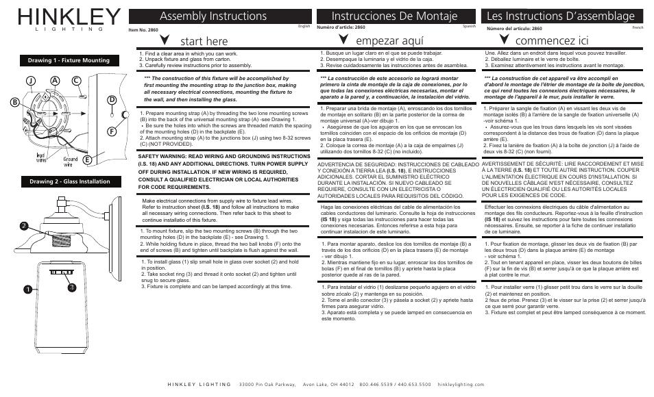 Hinkley Lighting BELDEN PLACE 2860 User Manual | 3 pages