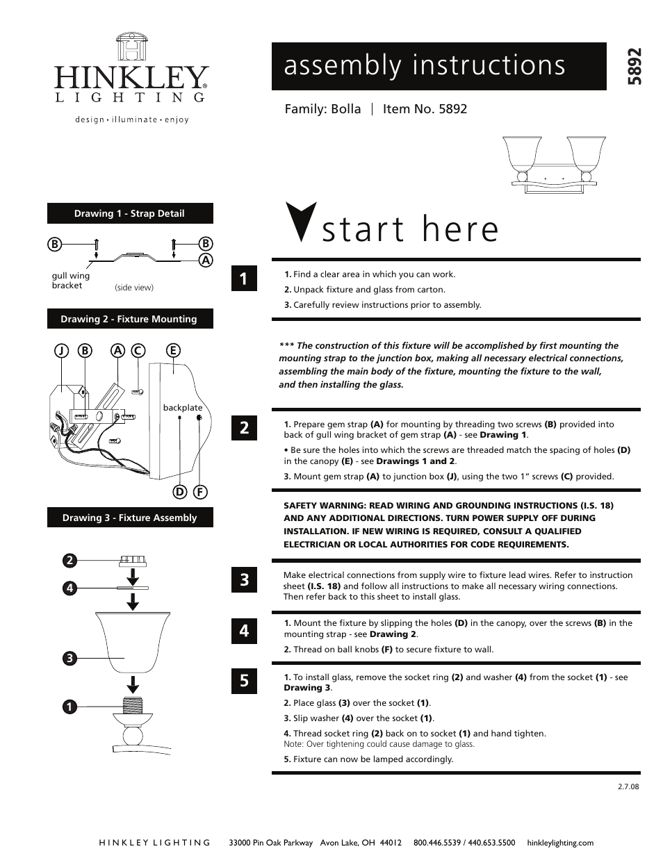 Hinkley Lighting BOLLA 5892 User Manual | 2 pages
