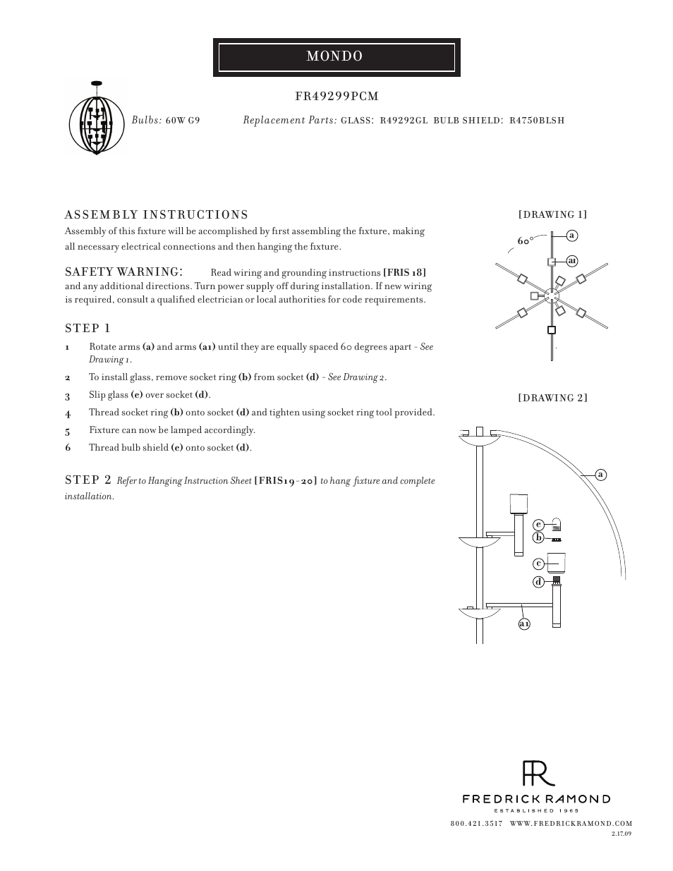 Hinkley Lighting MONDO FR49299PCM User Manual | 1 page