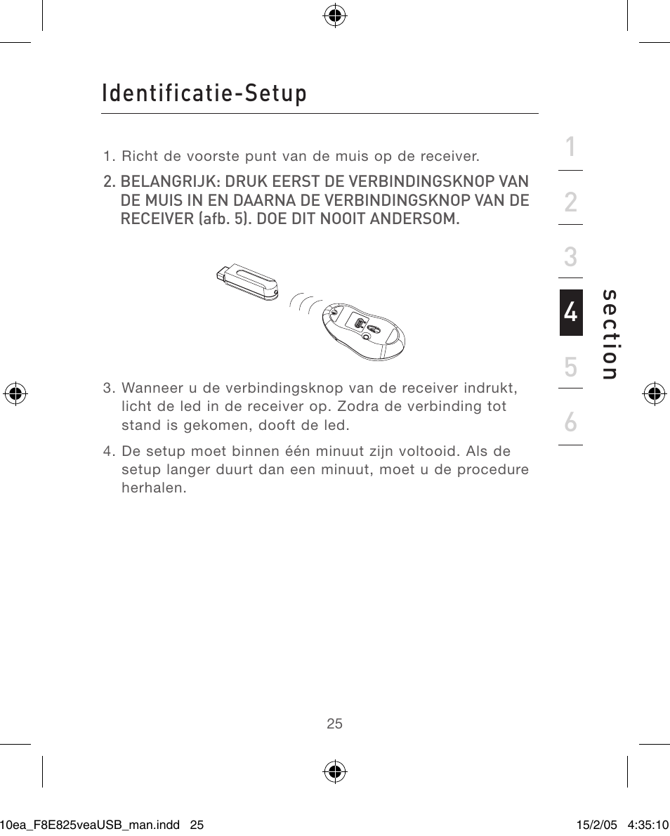 Se ct io n, Identificatie-setup | Belkin F8E825VEAUSB User Manual | Page 25 / 44