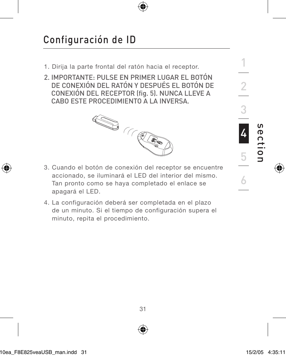 Se ct io n, Configuración de id | Belkin F8E825VEAUSB User Manual | Page 31 / 44