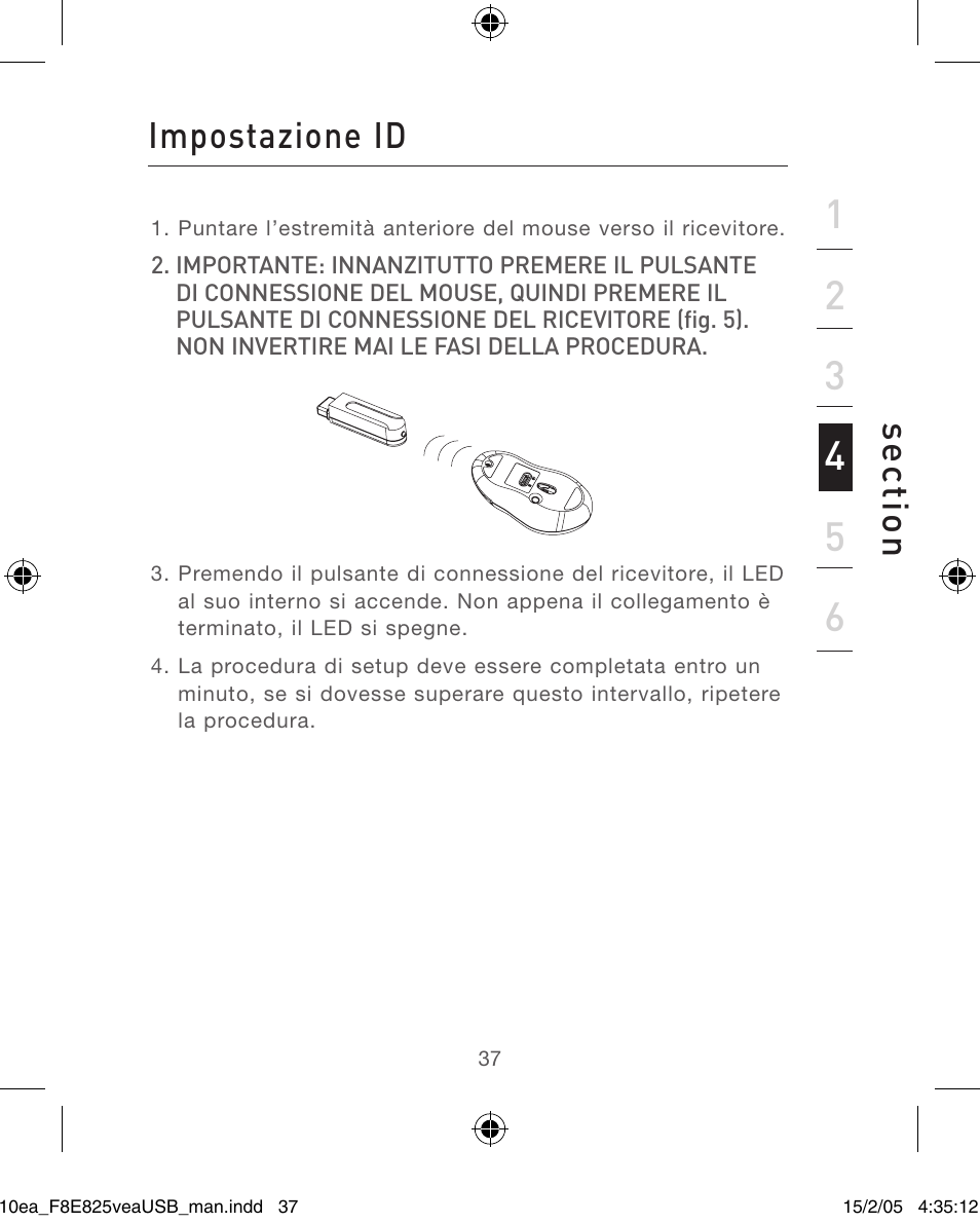 Se ct io n, Impostazione id | Belkin F8E825VEAUSB User Manual | Page 37 / 44