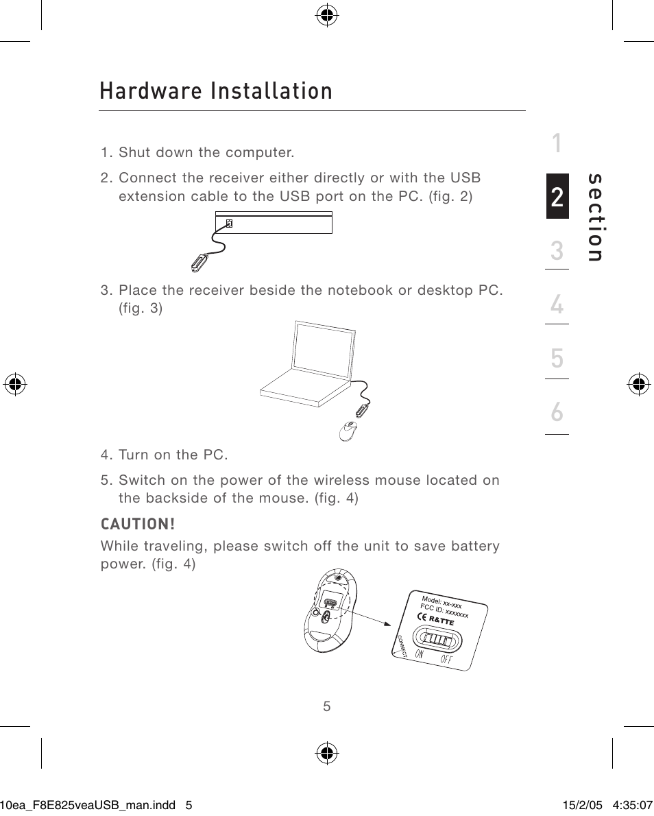 Hardware installation se ct io n | Belkin F8E825VEAUSB User Manual | Page 5 / 44
