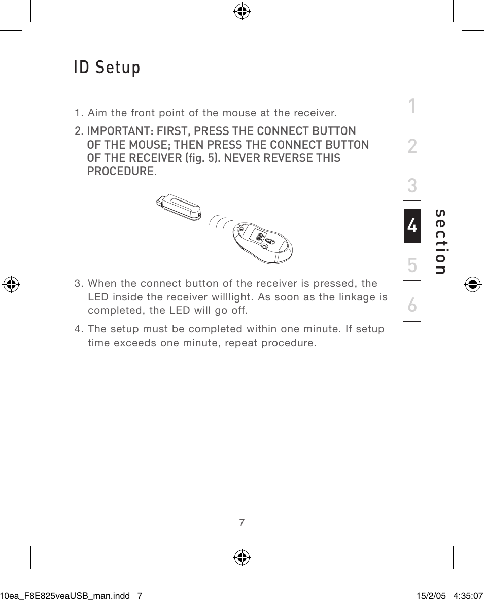 Id setup se ct io n | Belkin F8E825VEAUSB User Manual | Page 7 / 44