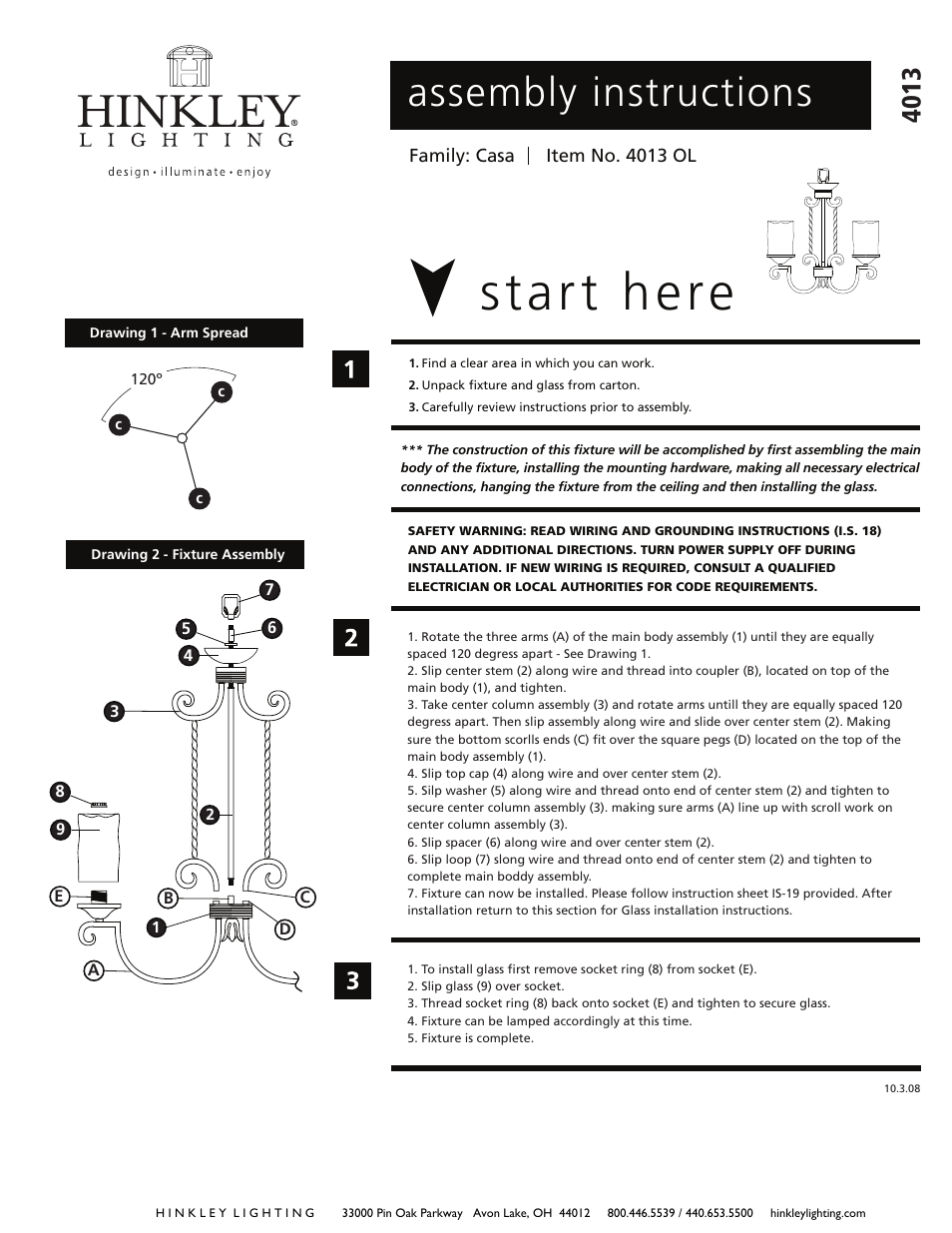 Hinkley Lighting CASA 4013OL User Manual | 3 pages