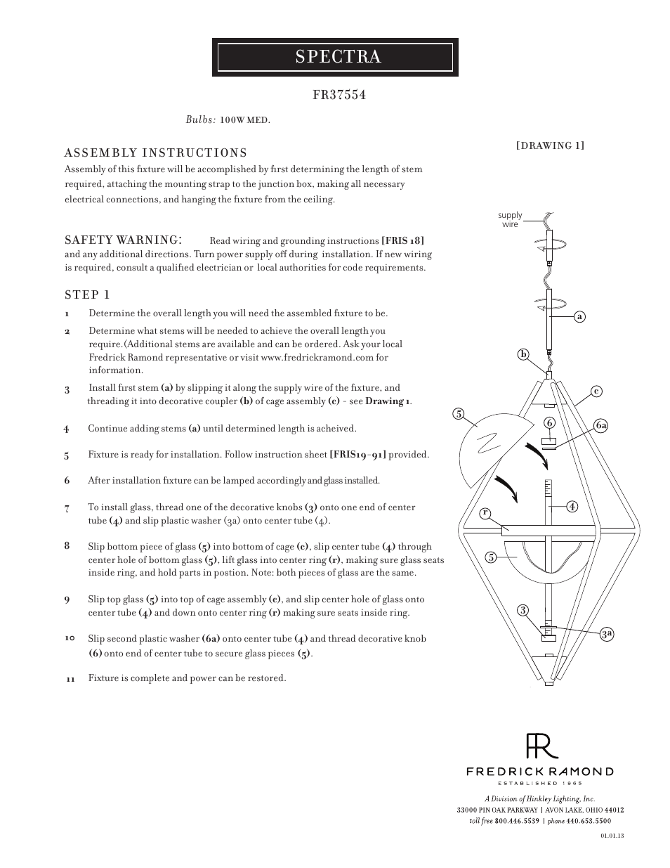 Hinkley Lighting SPECTRA FR37554PTR User Manual | 3 pages