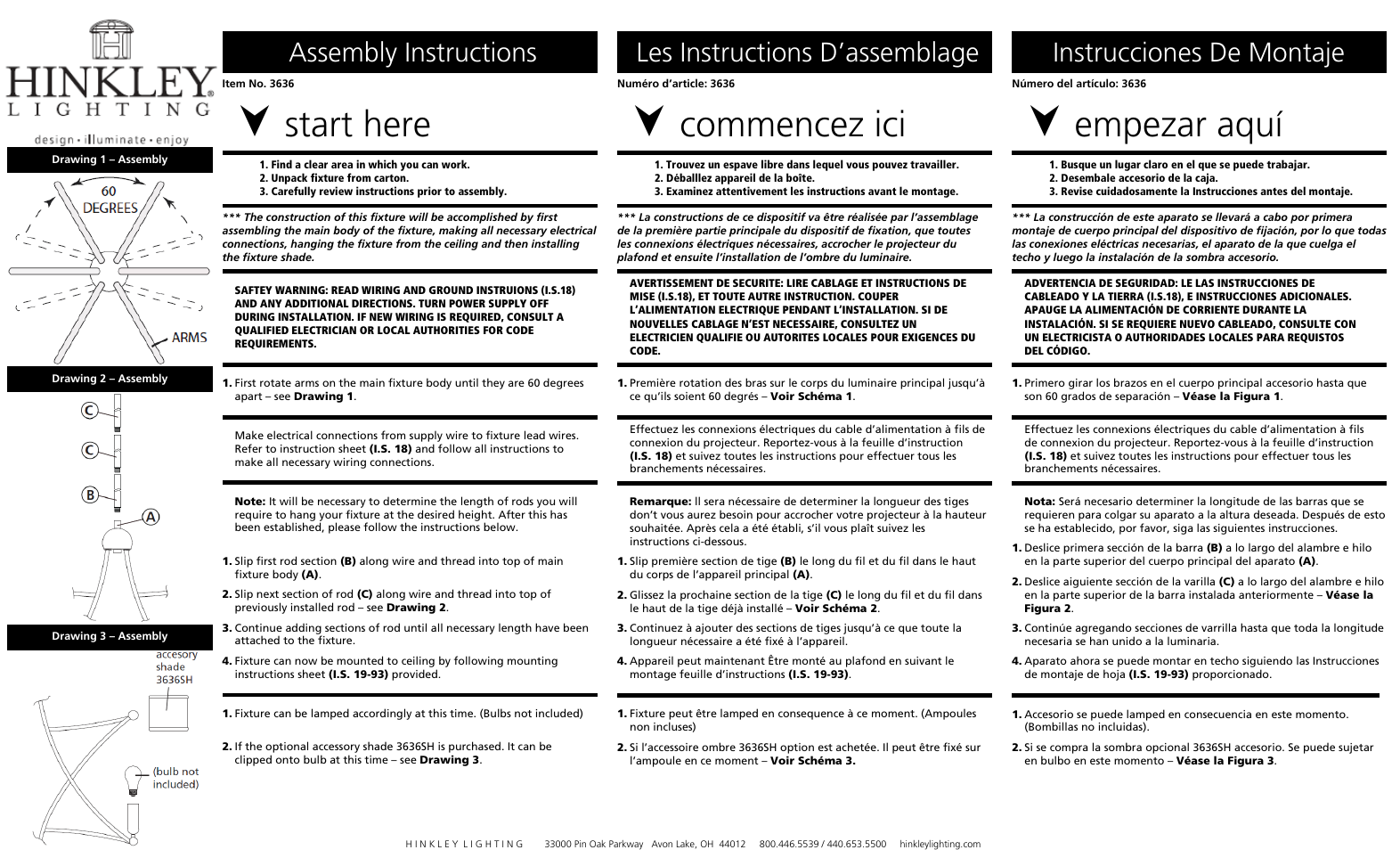 Hinkley Lighting STELLA 3636SH User Manual | 3 pages