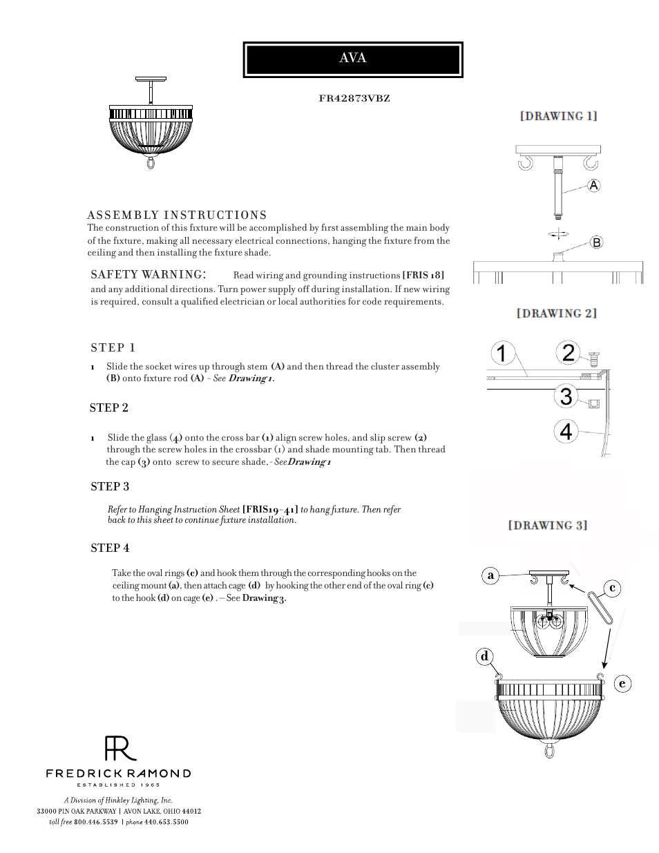 Hinkley Lighting AVA FR42873VBZ User Manual | 3 pages
