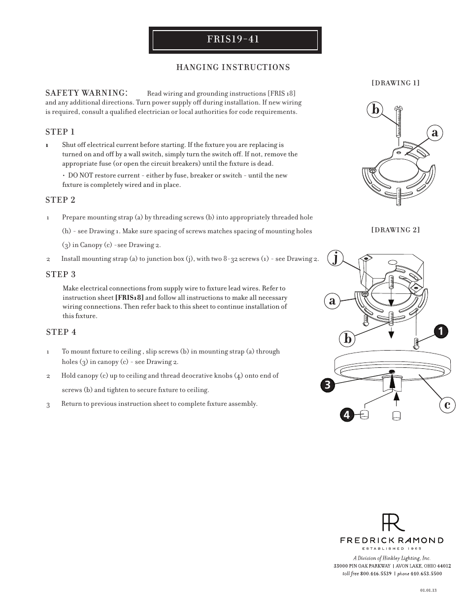 Ba j b, Fris19-41 | Hinkley Lighting AVA FR42873VBZ User Manual | Page 2 / 3