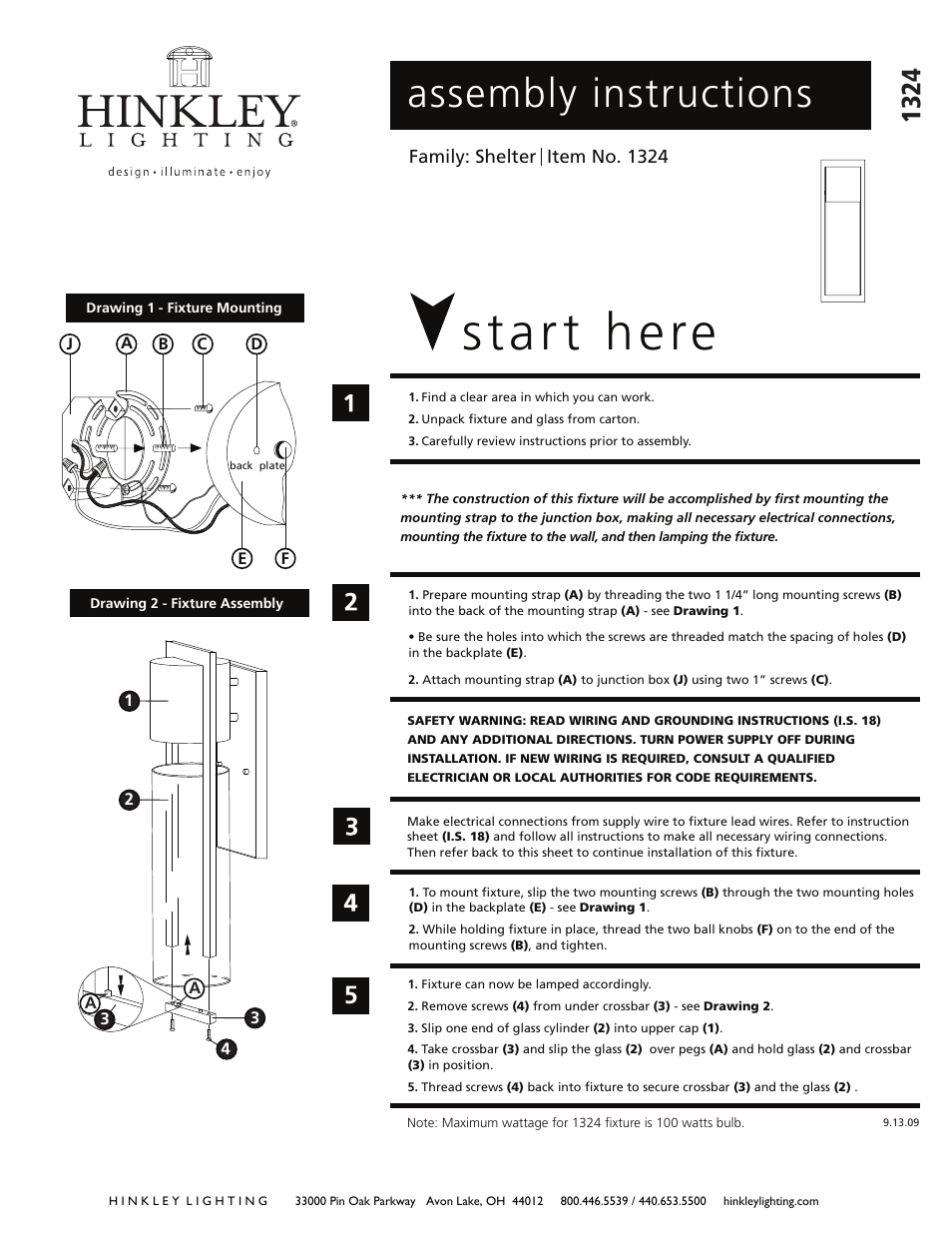 Hinkley Lighting SHELTER 1324 User Manual | 3 pages