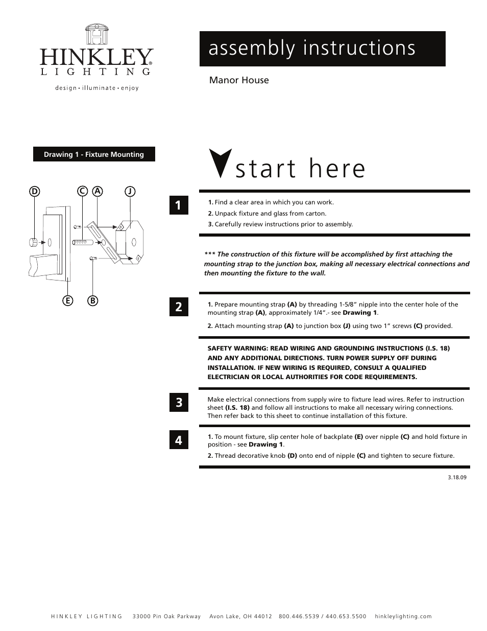 Hinkley Lighting MANOR HOUSE 1445 User Manual | 3 pages