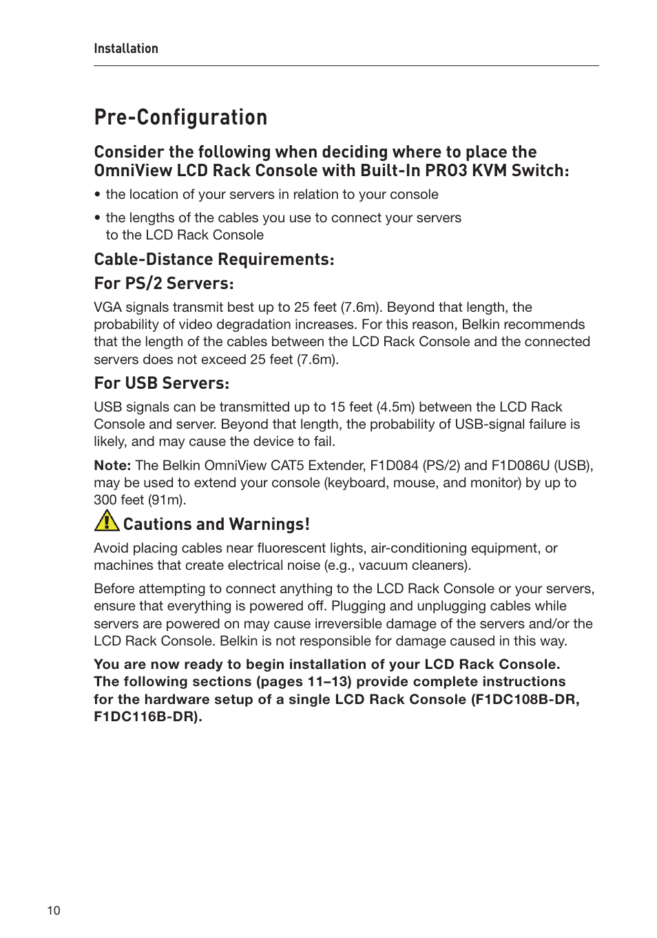 Pre-configuration | Belkin F1DC108B-DR User Manual | Page 12 / 40