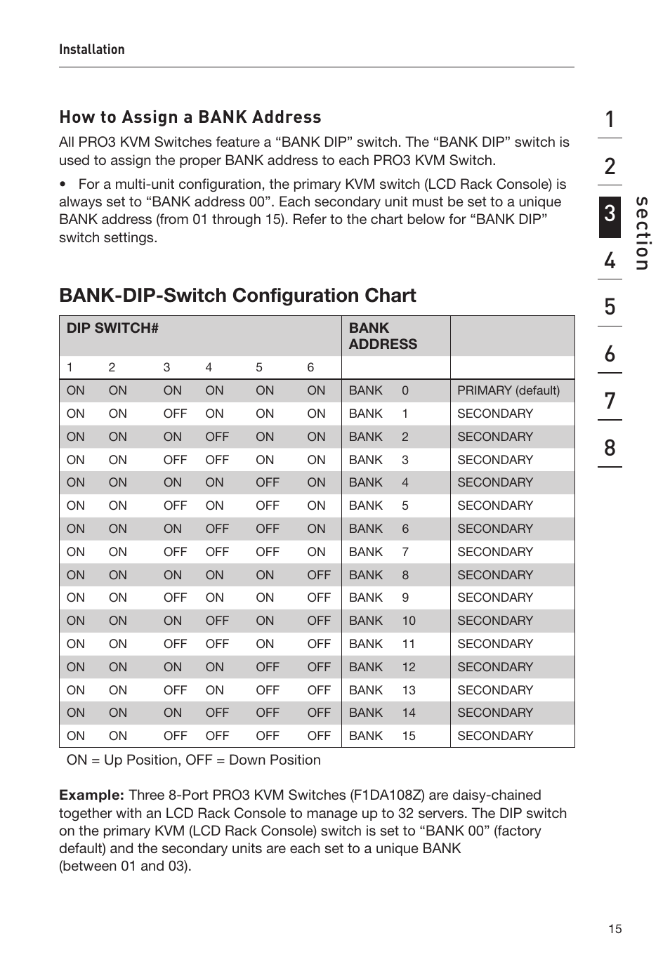 Bank-dip-switch configuration chart, How to assign a bank address | Belkin F1DC108B-DR User Manual | Page 17 / 40