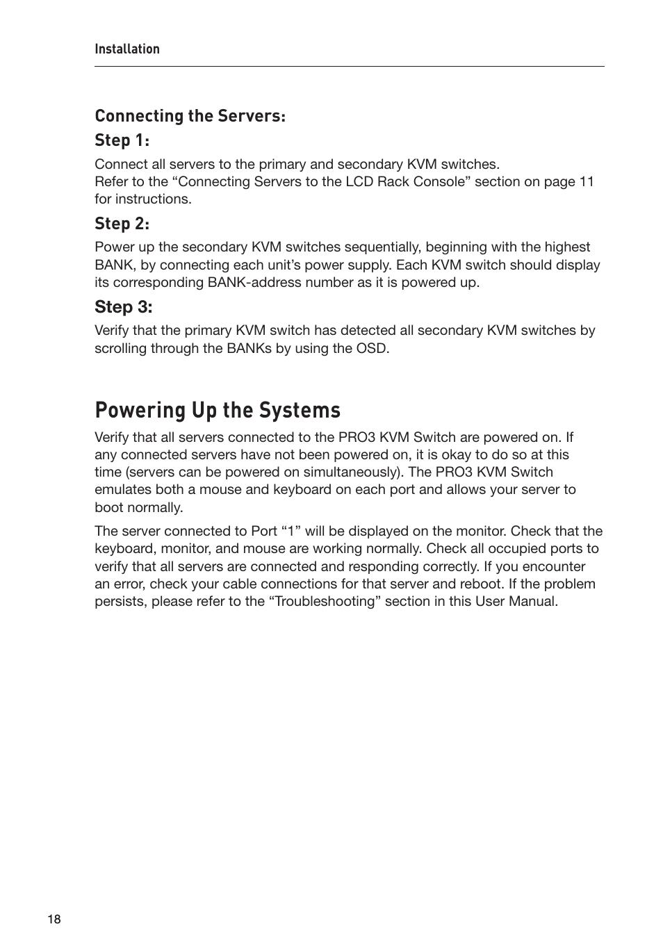 Powering up the systems | Belkin F1DC108B-DR User Manual | Page 20 / 40