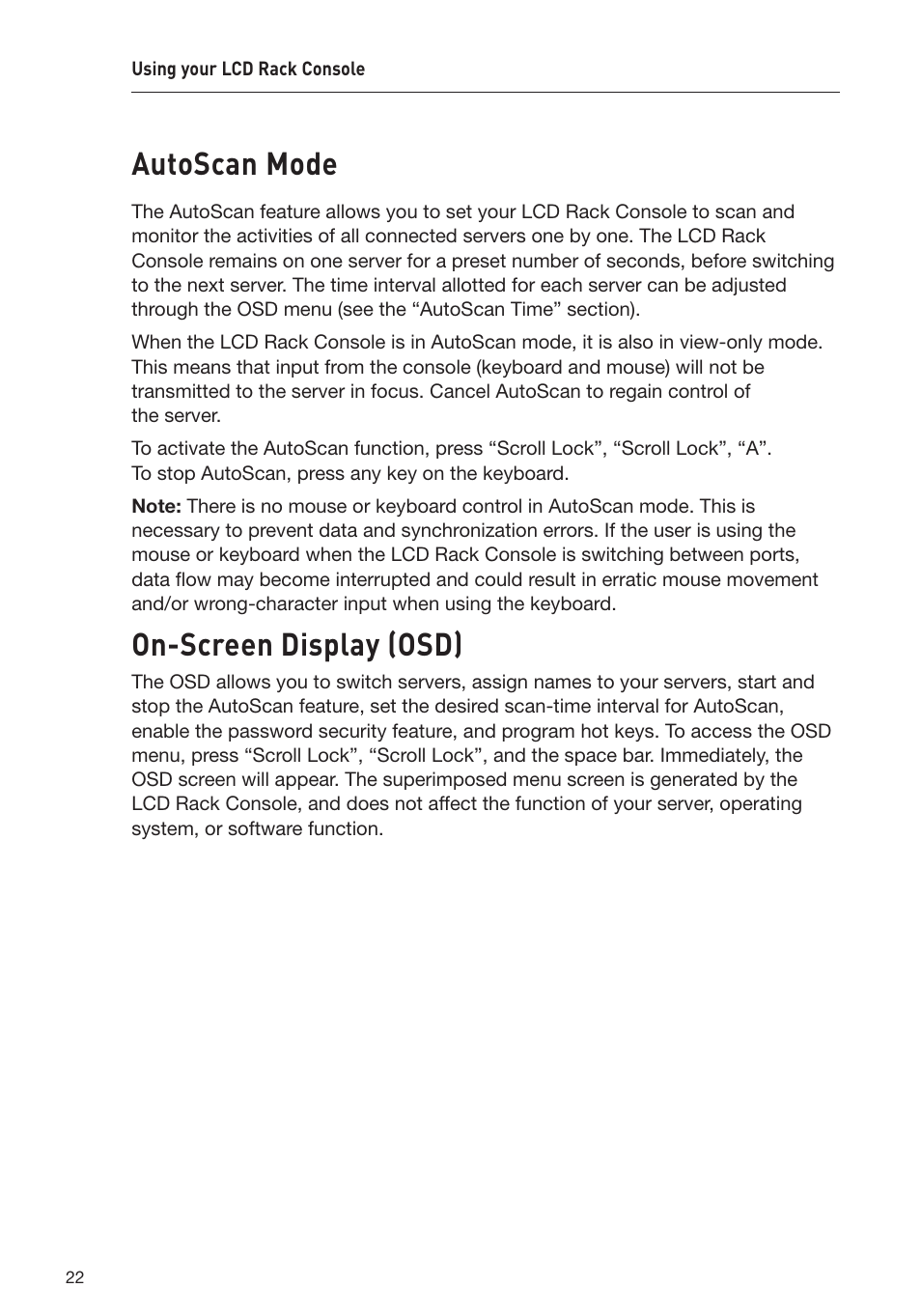 Autoscan mode, On-screen display (osd) | Belkin F1DC108B-DR User Manual | Page 24 / 40