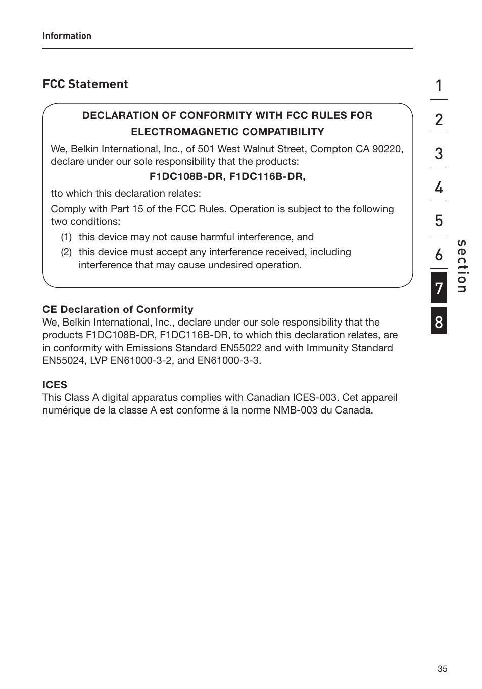 Belkin F1DC108B-DR User Manual | Page 37 / 40