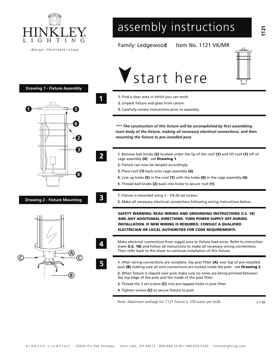Hinkley Lighting LEDGEWOOD 1121 User Manual | 2 pages