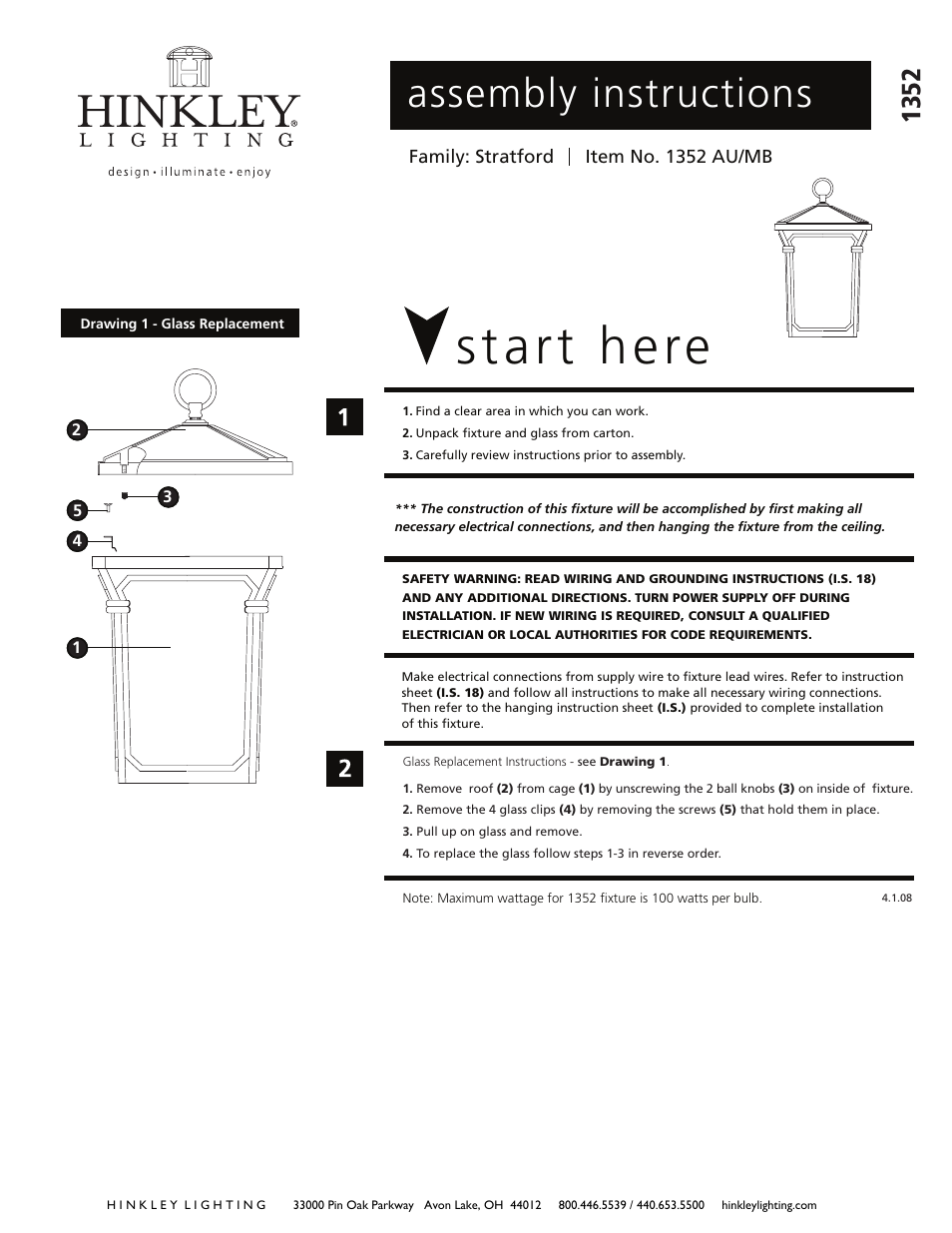 Hinkley Lighting STRATFORD 1352 User Manual | 2 pages