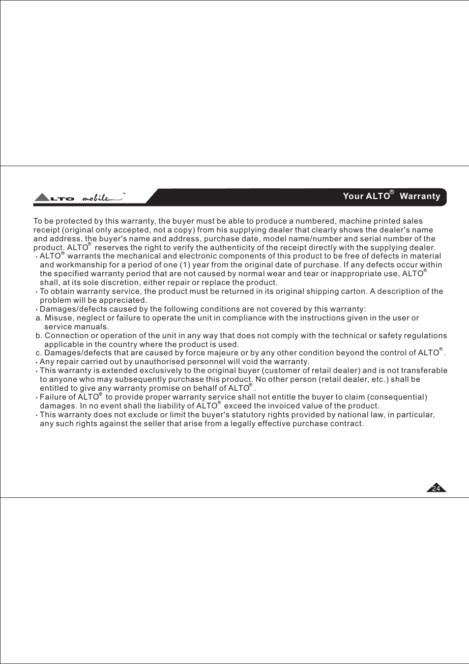 Your alto warranty | Belkin UCSPRO-RM2 User Manual | Page 25 / 26