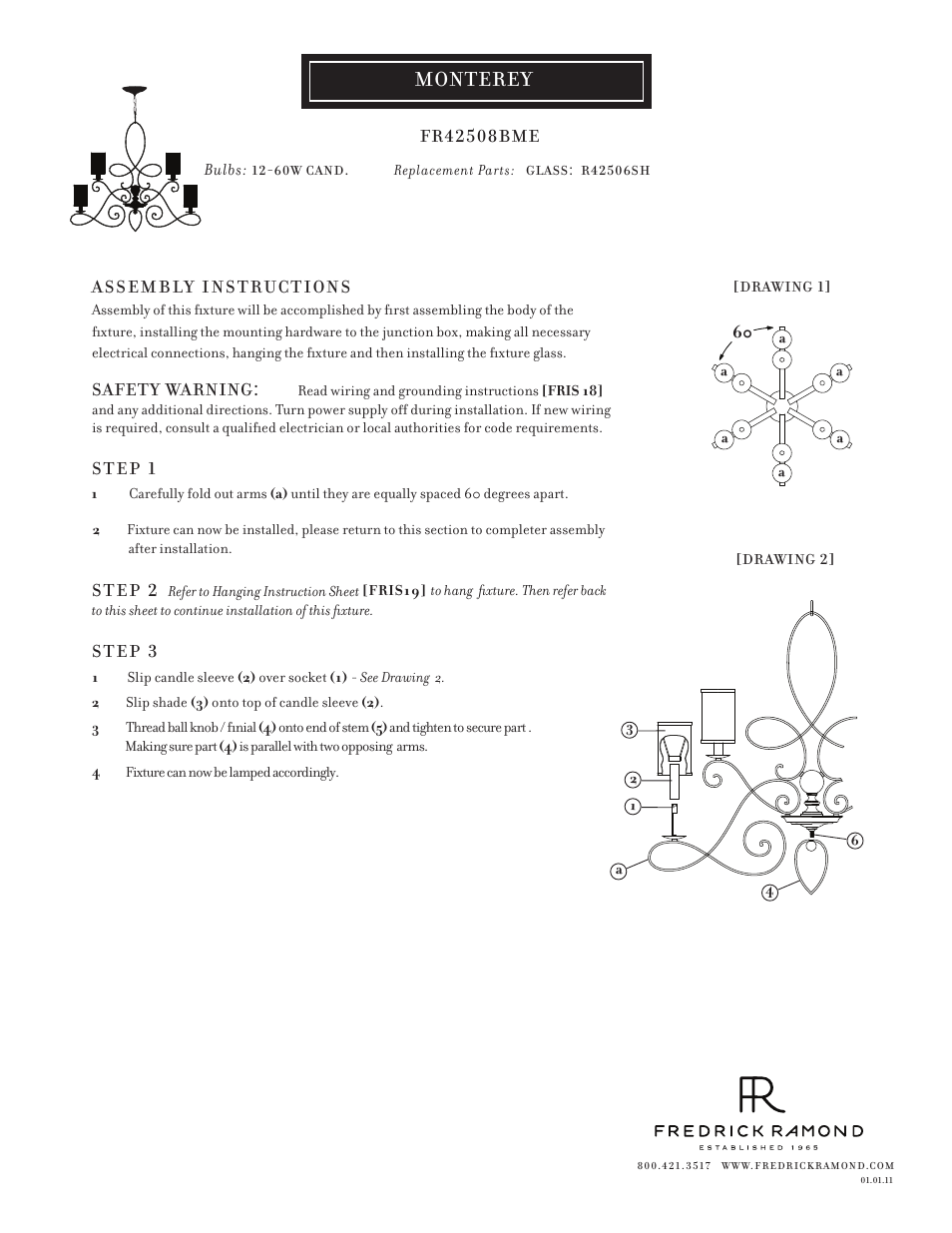 Hinkley Lighting MONTEREY FR42508BME User Manual | 1 page