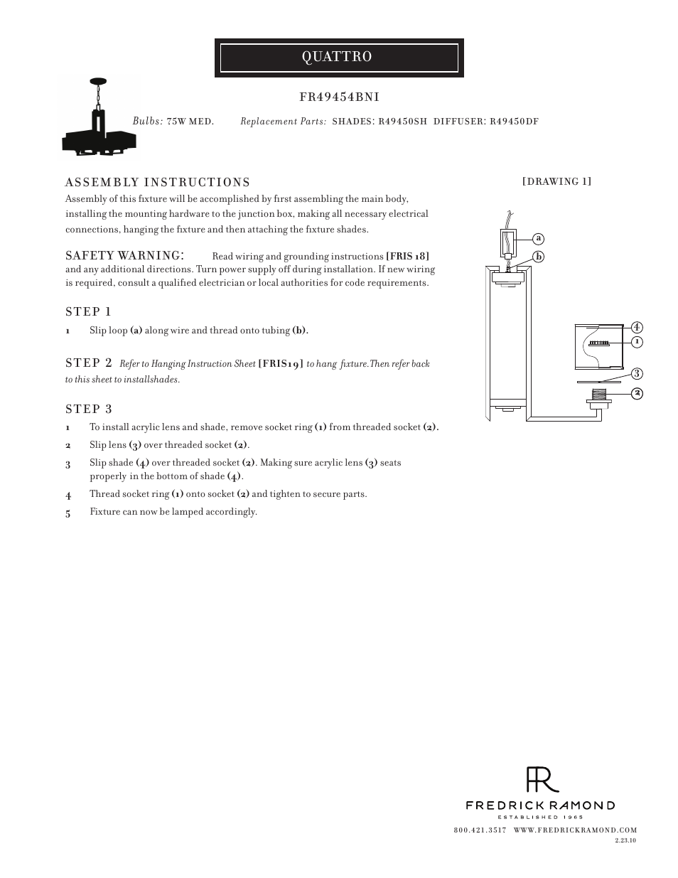 Hinkley Lighting QUATTRO FR49454BNI User Manual | 1 page