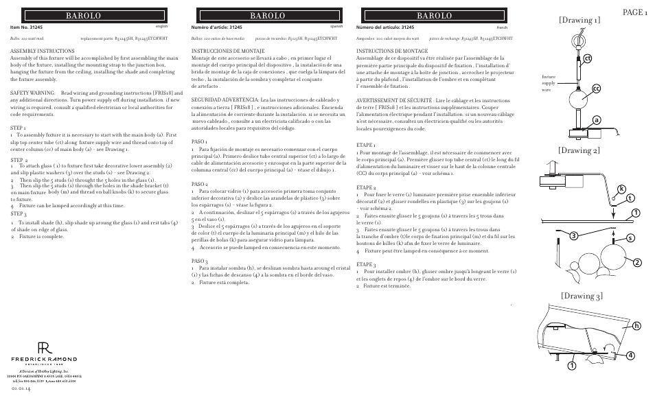 Hinkley Lighting BAROLO FR31245SPG User Manual | 3 pages