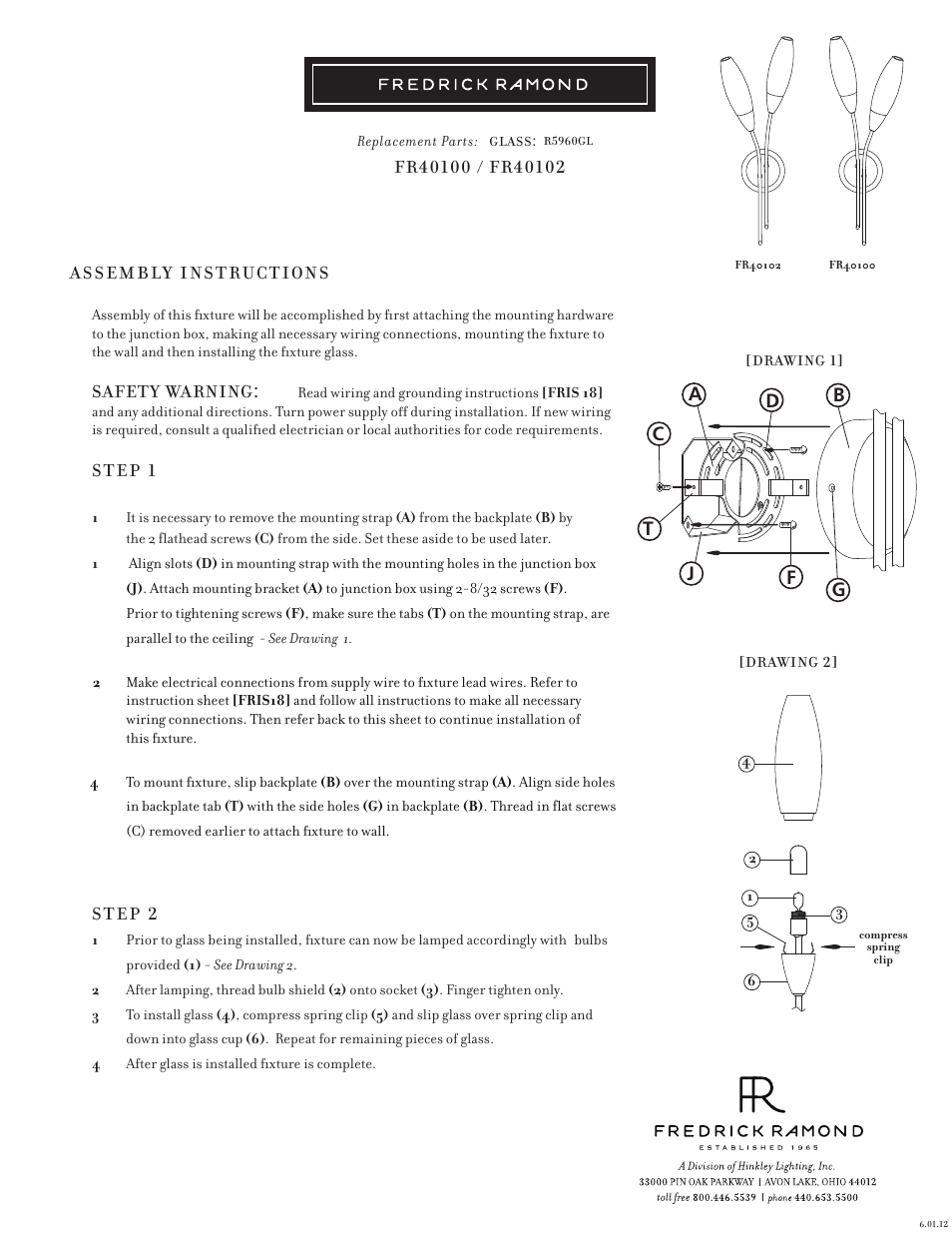 Hinkley Lighting CALISTA FR40100BNI User Manual | 1 page