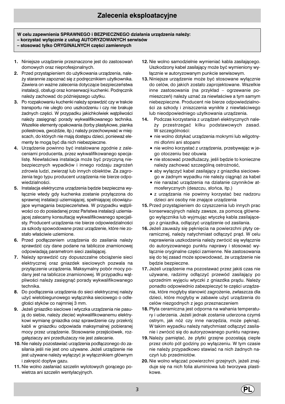 Zalecenia eksploatacyjne | Indesit K6 C51/R User Manual | Page 3 / 68
