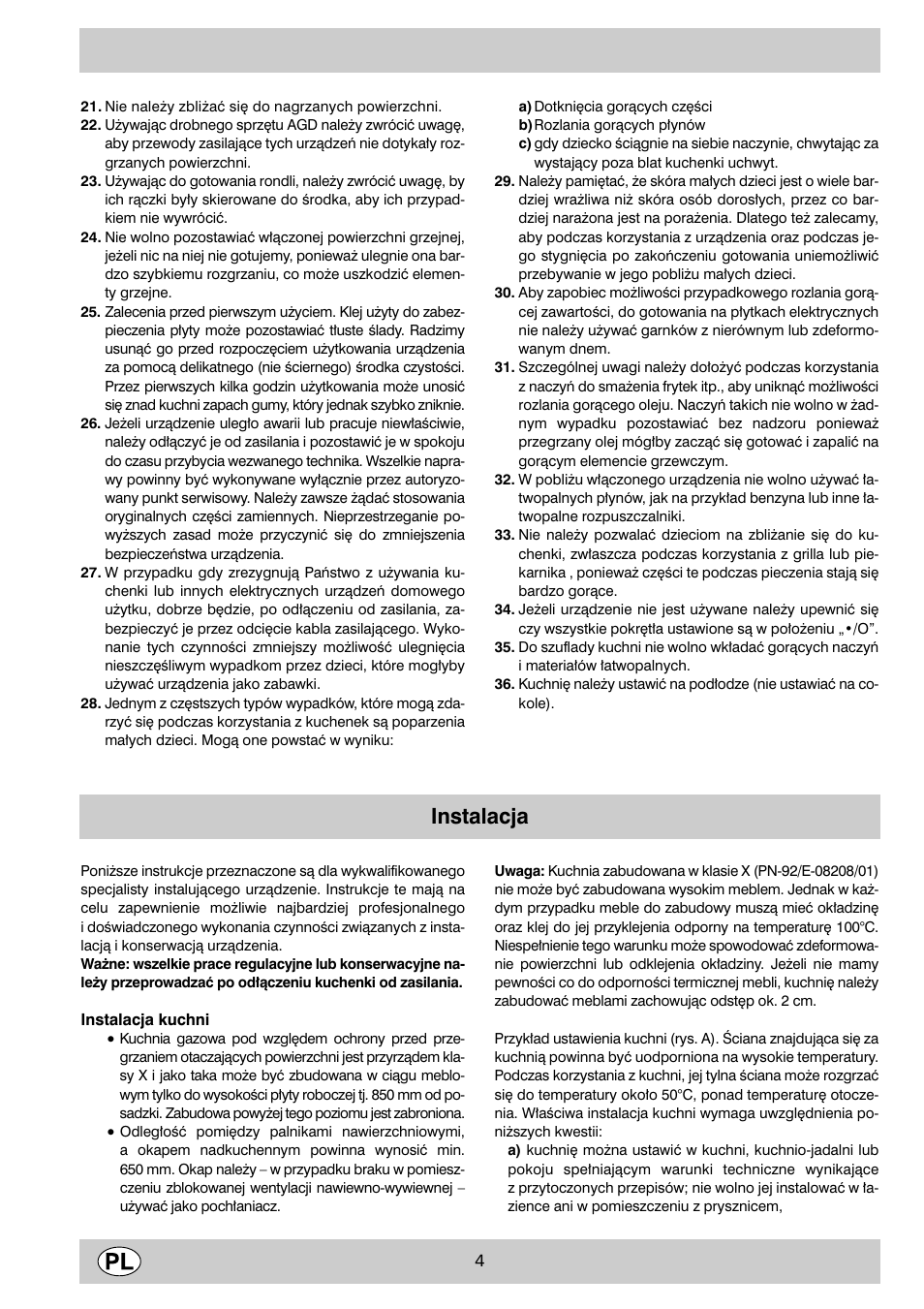 Instalacja | Indesit K6 C51/R User Manual | Page 4 / 68