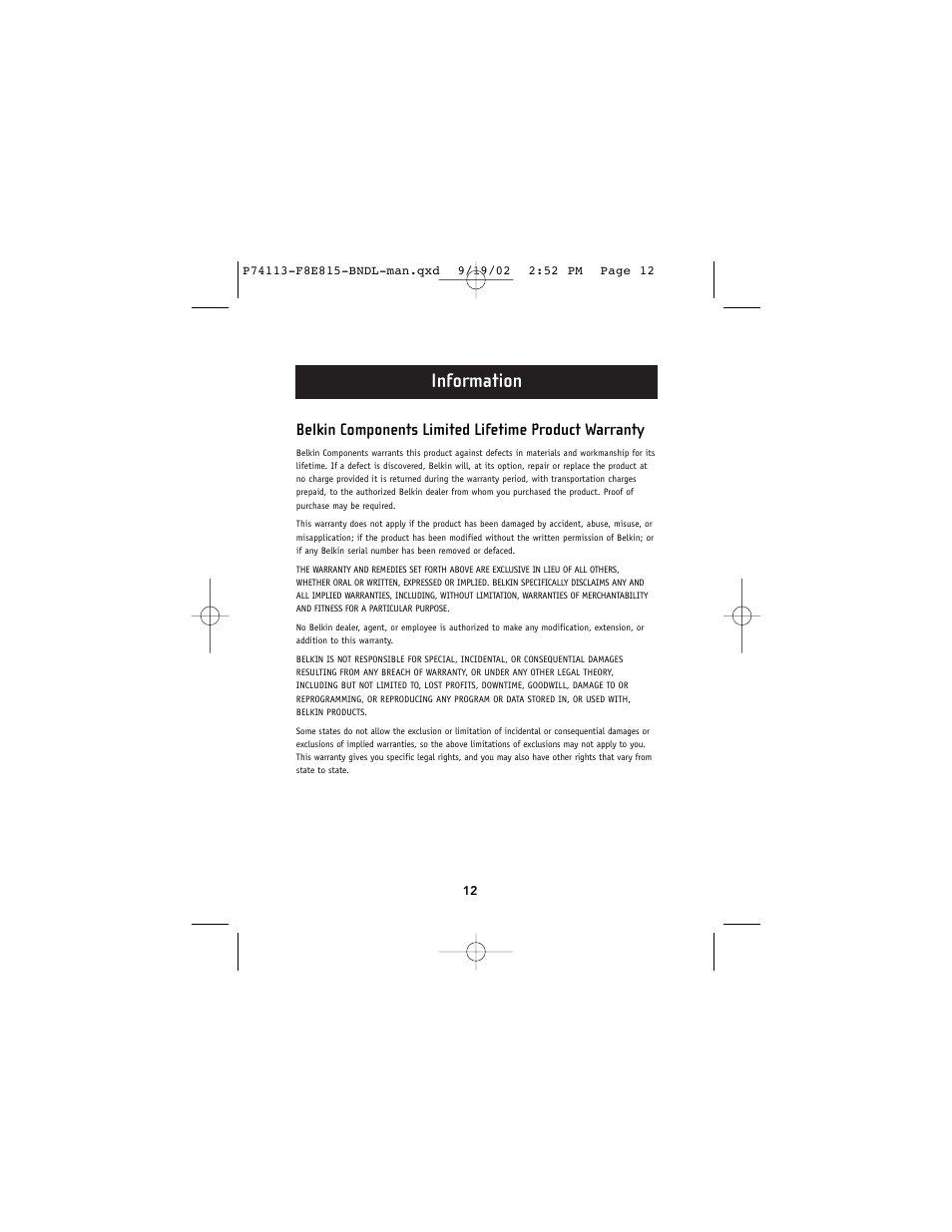 Information | Belkin F8E815-BNDL User Manual | Page 16 / 17