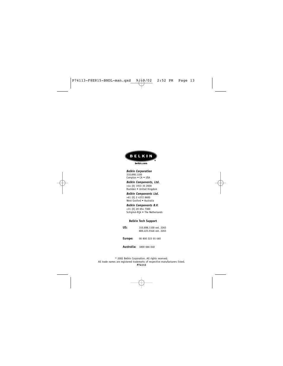 Belkin F8E815-BNDL User Manual | Page 17 / 17