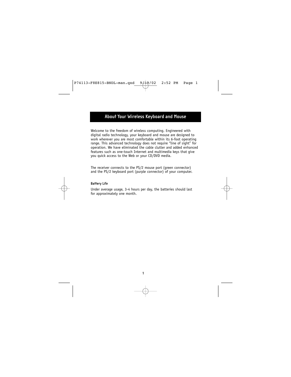 About your wireless keyboard and mouse | Belkin F8E815-BNDL User Manual | Page 5 / 17