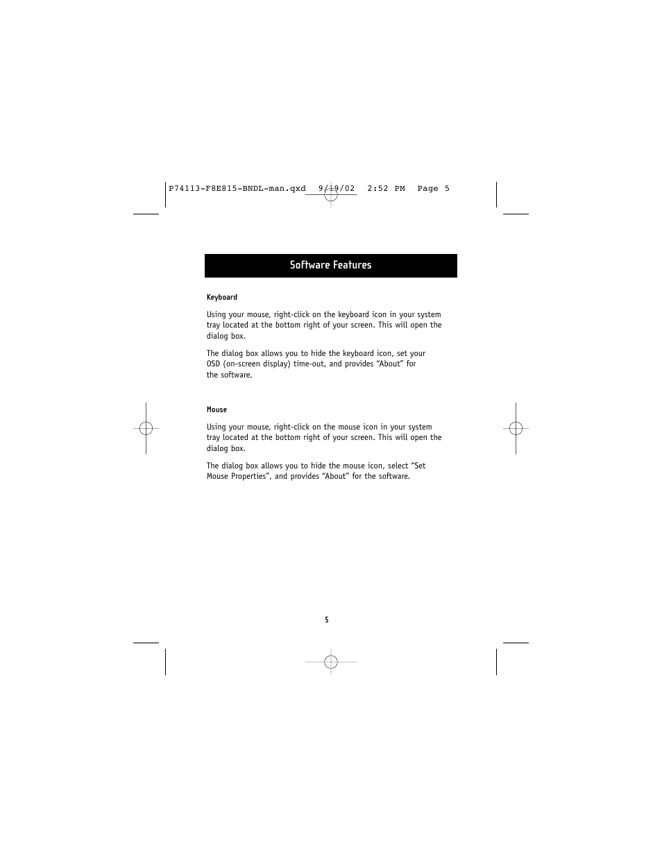 Software features | Belkin F8E815-BNDL User Manual | Page 9 / 17