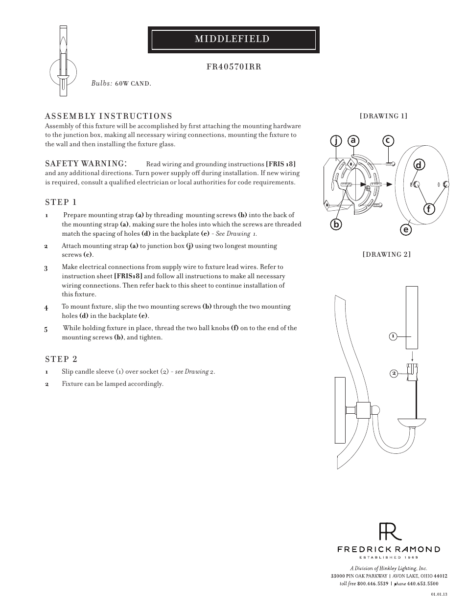 Hinkley Lighting MIDDLEFIELD FR40570IRR User Manual | 2 pages