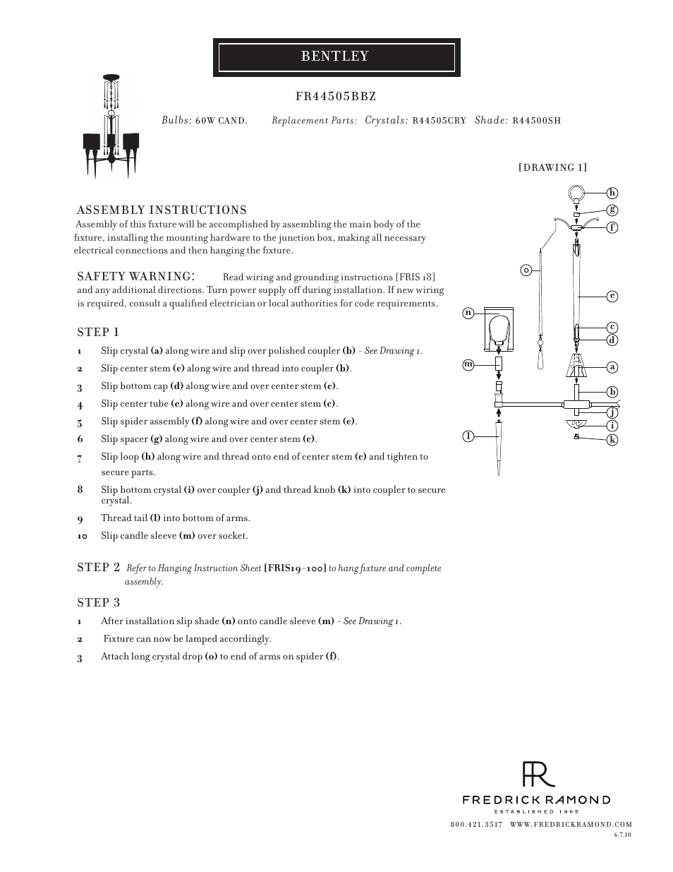 Hinkley Lighting BENTLEY FR44505BBZ User Manual | 1 page