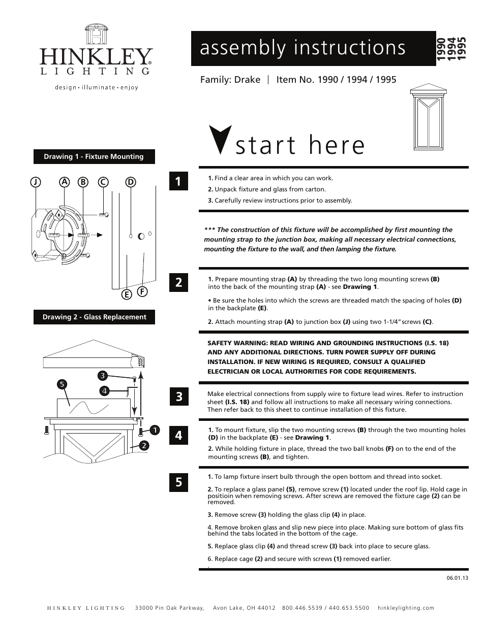 Hinkley Lighting DRAKE 1995 User Manual | 3 pages