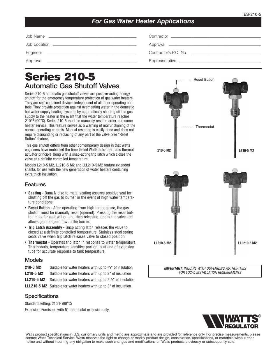 Watts 210-5 User Manual | 2 pages