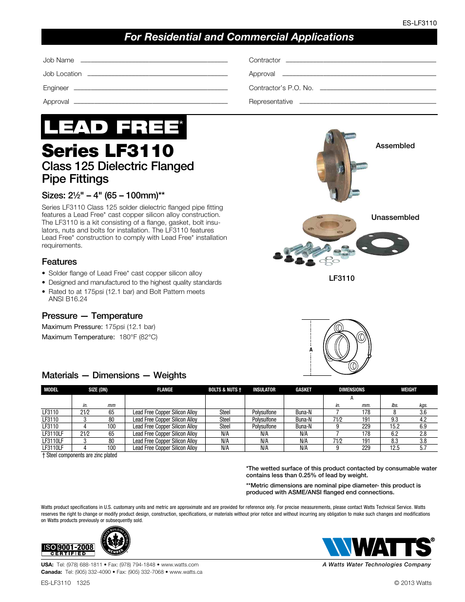 Watts LF3110 User Manual | 1 page