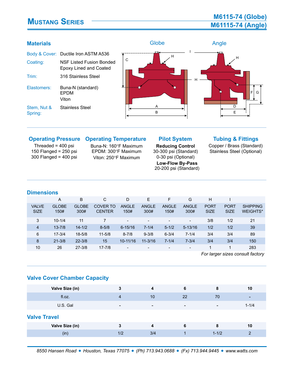 Ustang, Eries | Watts M61115-74 User Manual | Page 2 / 7