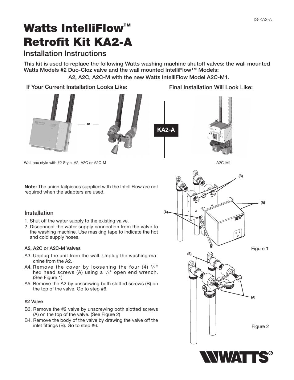 Watts KA2-A User Manual | 2 pages